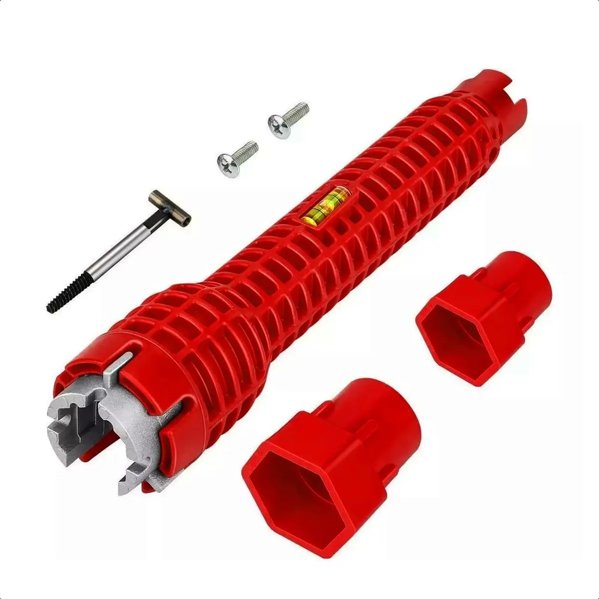 Chave Hidráulica Grifo Instalador Universal Multifuncional Torneiras Filtros Cano Pia Banheiro Encanamento 8X1 Ferramenta Inglesa Reparo Manutenção Cor Vermelha