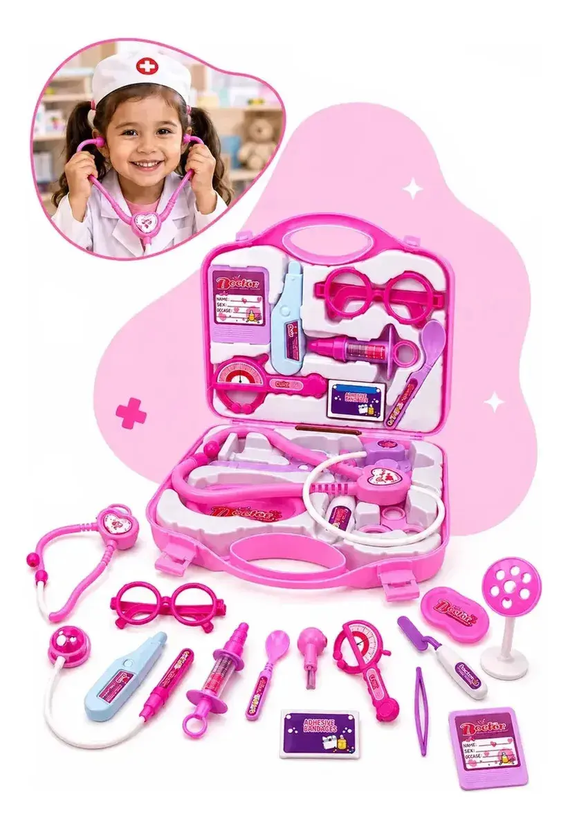 Kit Médico Infantil Rosa Kizumba com Maleta de Brinquedo Doutor para Crianças - 1