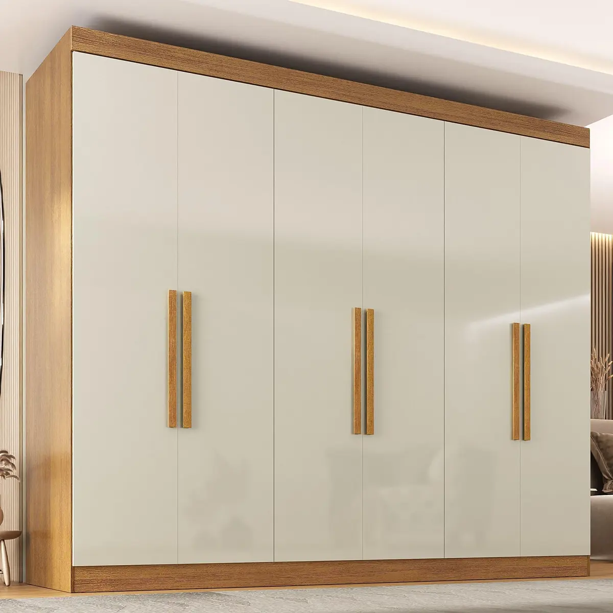 Guarda Roupa Casal Paris 6 Portas 2 Gavetas Paris Espresso Móveis Cinamomo/Off White