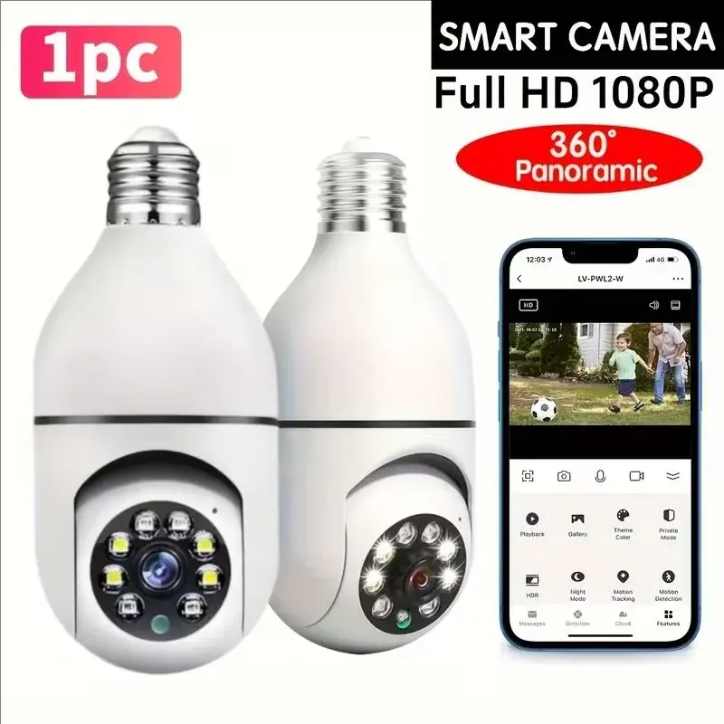 Câmera IP WiFi 4G E27 Bulb Cam 3MP, Monitor de Bebê Sem Fio, Rastreamento por IA, Vigilância de Segurança, Câmera para Animais de Estimação, SmartLife para Uso Interno