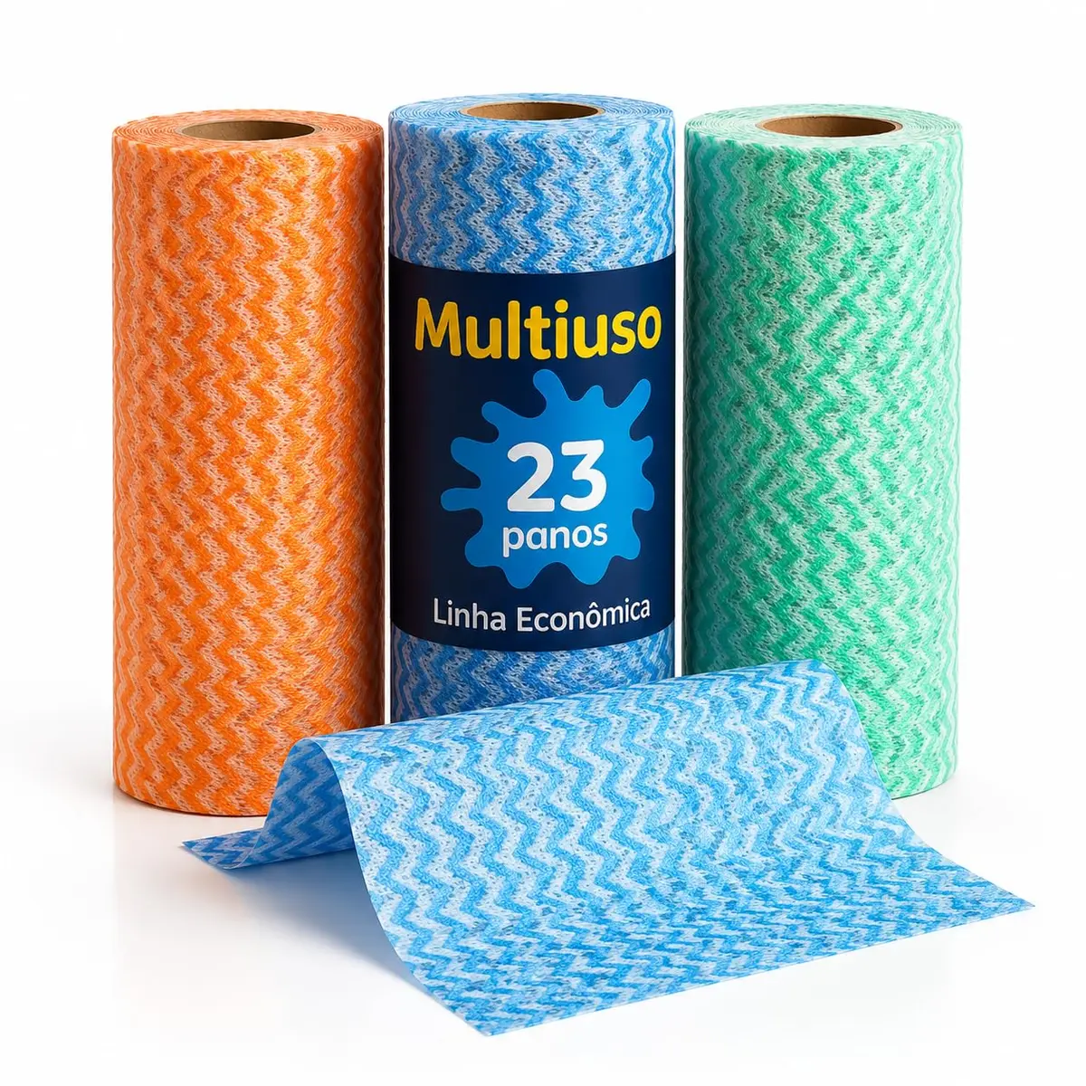 Pano Multiuso Kit 3 Rolos | 69 Panos Sem Fiapos para Cozinha e Limpeza | 23 panos por rolo, Alta absorção, Ideal para pia, bancadas, vidros, espelhos e superfícies delicadas,descartáveis