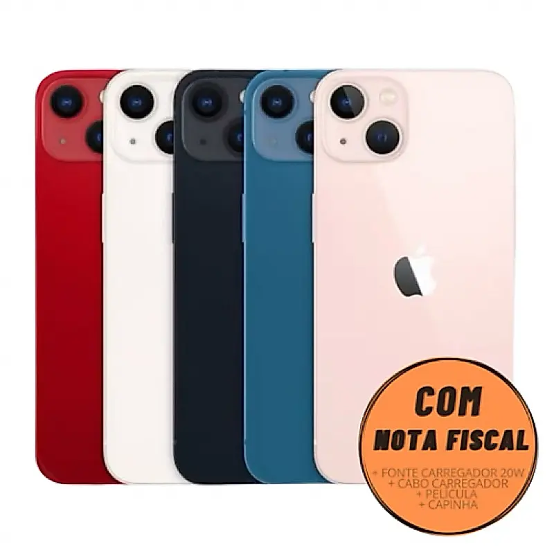 Celular iPhone 13 (128GB) (256GB) 100% Original Apple Seminovo Vitrine Bateria 85% a 100% NF Carregador Película Capinha