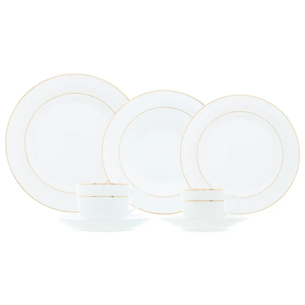 WOLFF - Aparelho de Jantar 42 Peças de Porcelana com Fio de Ouro Mônaco Branco