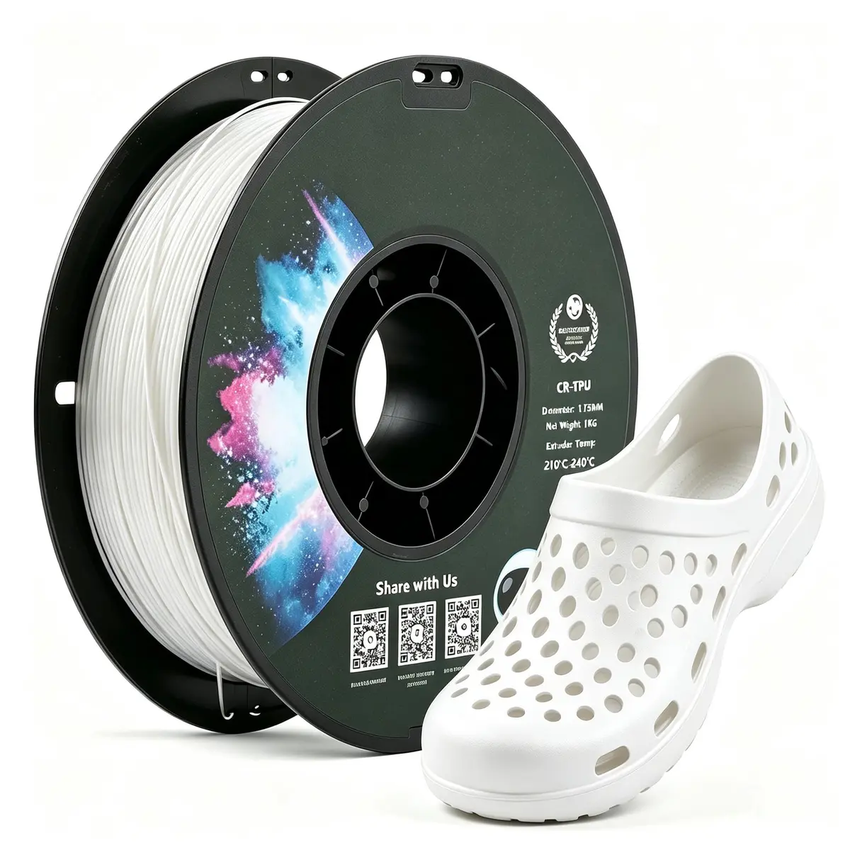 Creatorally Filamento TPU 95A 1,75mm 1kg Branco para Impressora 3D | Alta elasticidade, Resistência a impactos, Baixo desgaste, Fluxo estável, Impressão precisa
