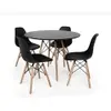 Mesa Redonda 90cm Com 4 Cadeiras Eames Eiffel Pés De Madeira Preta - 1