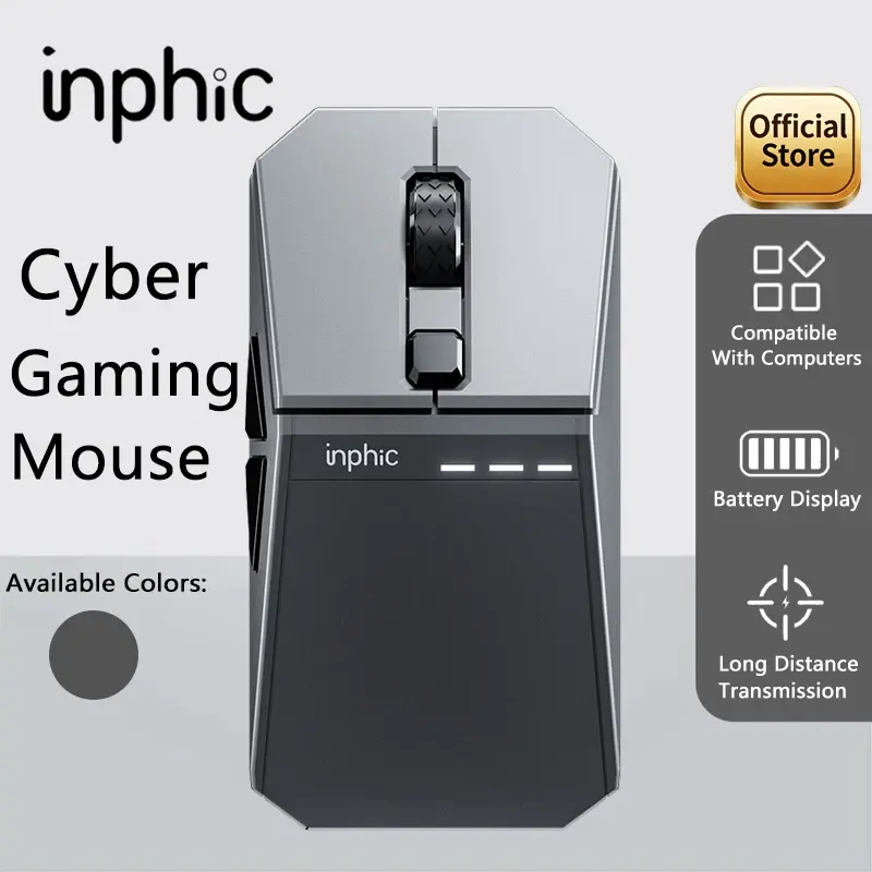 Mouse Gamer Sem Fio Bluetooth INPHIC YuanChuang-Cyber com Três Modos, 12800DPI e Efeito de Luz RGB