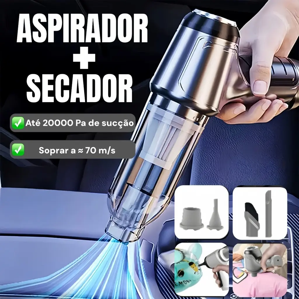 Aspirador e Soprador Portátil 5 em 1 Alta Potência e Multifuncional para Limpeza Completa para Carro - 1
