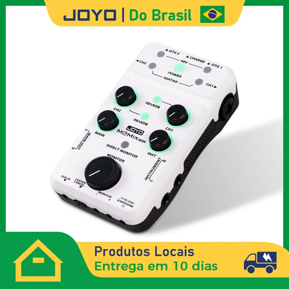 Placa de Som para Guitarra JOYO MOMIX PRO, Mixer de Áudio com Entrada Estéreo de 6.35mm, Portas OTG, Função de Reverb de 2 Canais para Canto/Transmissão Ao Vivo