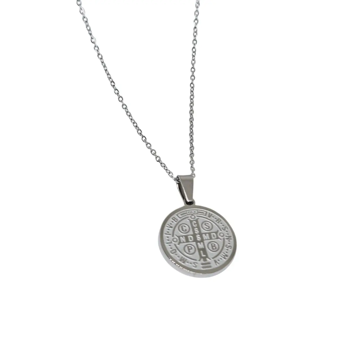 Colar Delicado De Aço Inoxidável Medalhinha Inox De São Bento Corrente Fininha Brilhosa Cordão Antialérgico
