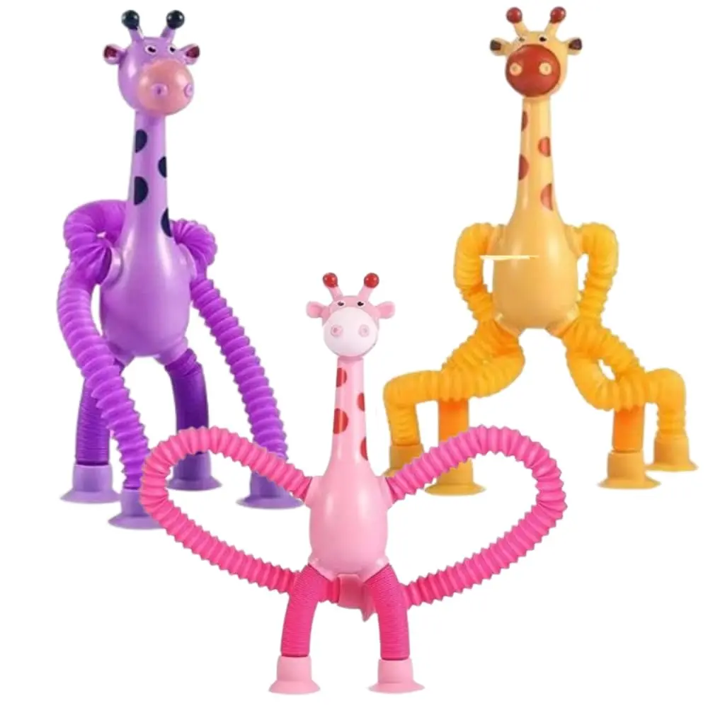 Kit 2 Girafas Mágica Flexível com LED, Brinquedo que Estica, Puxa e Gruda (Cor Menina)