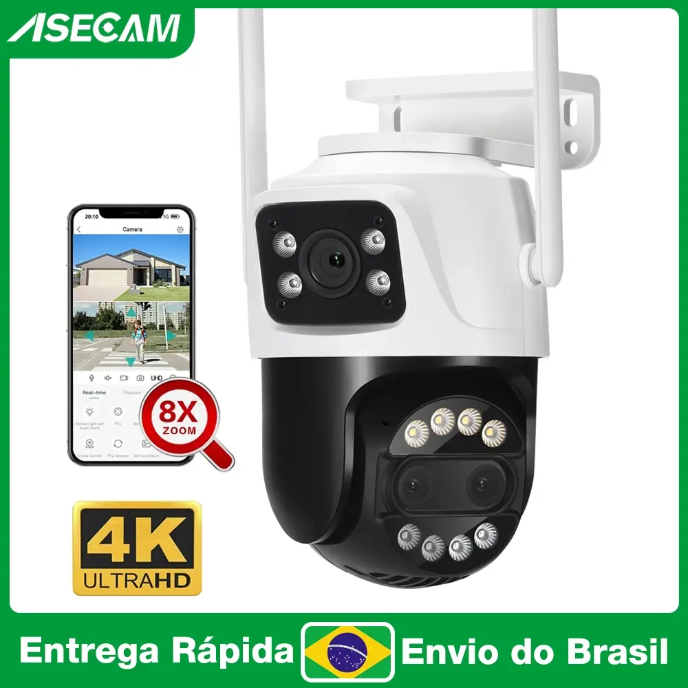 ASECAM Camera de Segurança Wifi 12MP 6K 8X Zoom Ecrã duplo Ai Deteção humana Rastreio automático Exterior iCSee do Brazil - 1