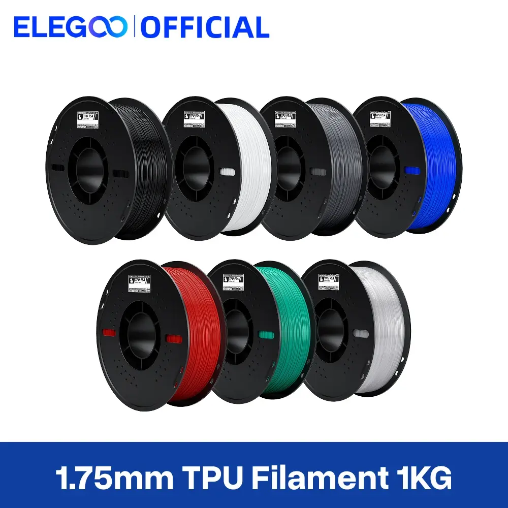 Filamento TPU para Impressora 3D ELEGOO 1.75mm 1kg, Dureza Shore 95A, Filamento TPU Flexível com Alta Resiliência e Elasticidade