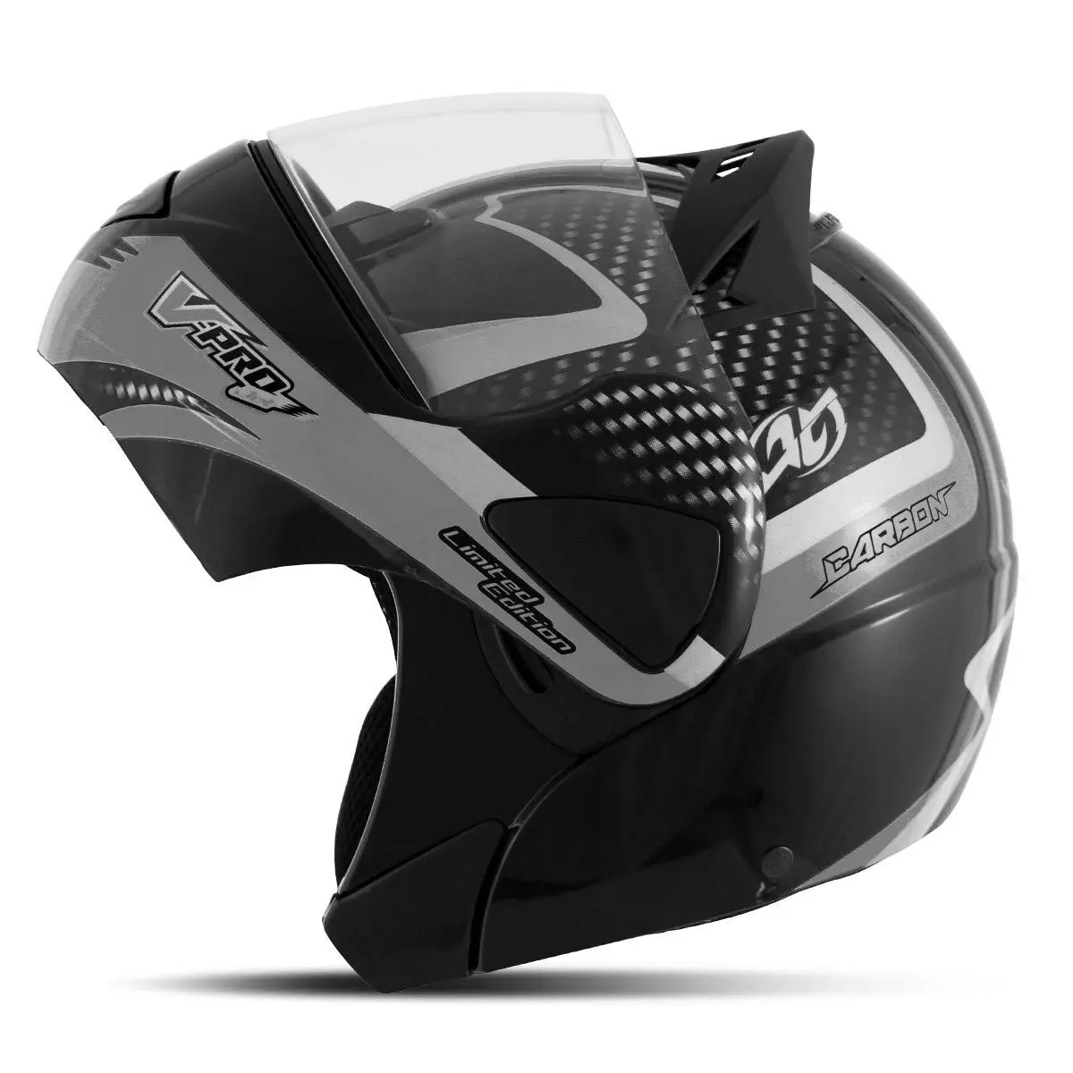 CAPACETE ESCAMOTEÁVEL PRO TORK V-PRO JET 2 CARBON PRETO - CINZA TAM. 58 - 1