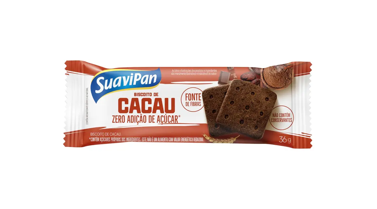 SuaviPan Biscoito Zero Açúcar Sabor Cacau caixa com com 15 embalagens individuais de 36g - 1