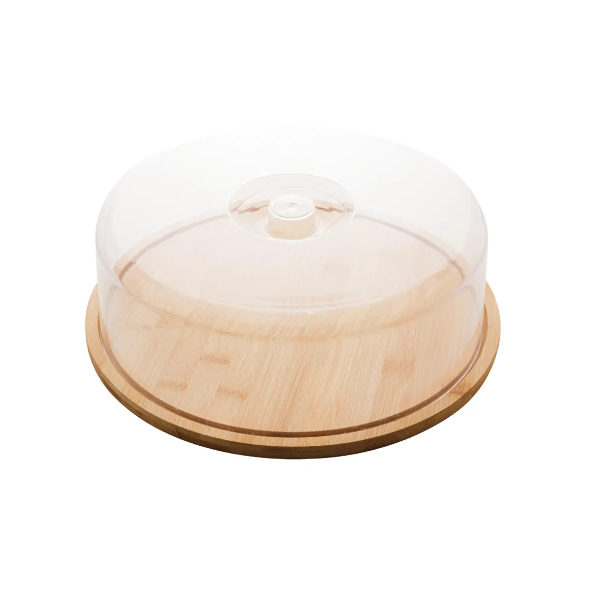 LYOR - Prato para Bolo de Bambu com Tampa em Plástico 28cm x 28cm x 9,5cm