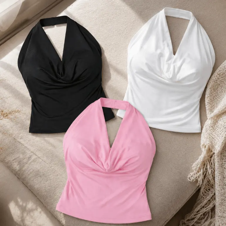 Kit 3 Blusa Feminina Gola Boba Decote Drapeado Soltinha Confortável Elegante - 1