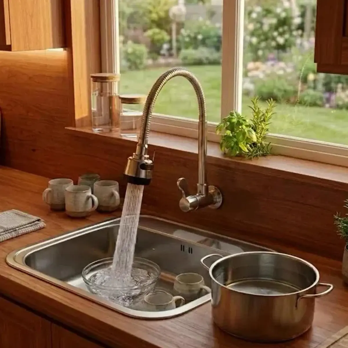 Torneira para Cozinha Parede Preta Flexível e Prática Ideal para Área Gourmet e Cozinhas Planejadas (Prata)