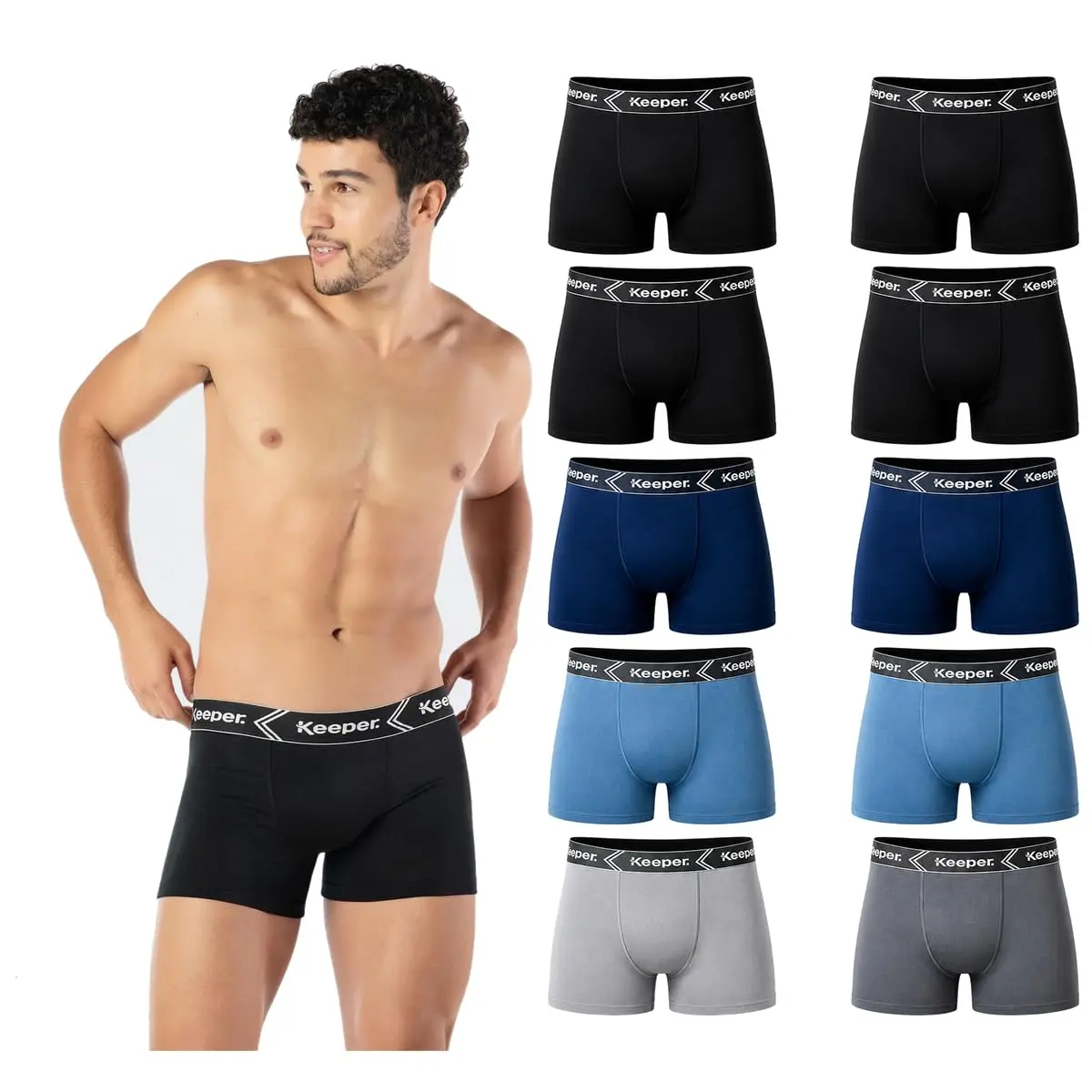 Kit 10 Cuecas Boxer Masculinas Malhas Keeper, Microfibra com Elastano, Cós Elástico 40mm, Cores Sortidas - 1
