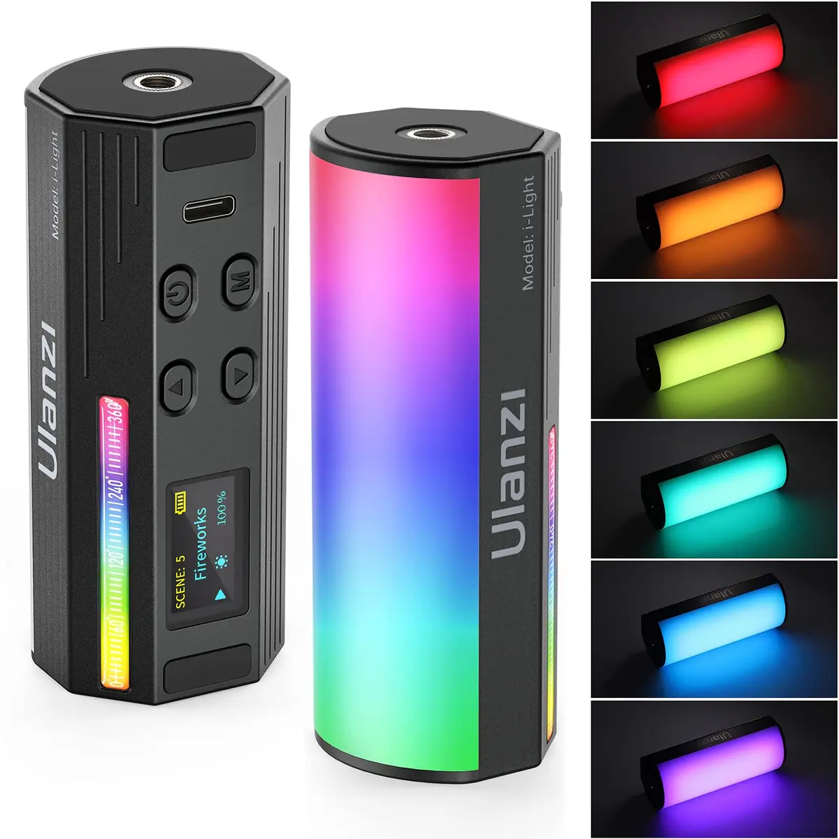 ULANZI BASTÃO LUMINOSO MAGNÉTICO, Luz LED RGB 360° Cor Completa CRI95+ para Fotografia/Vlog, Bateria 2000mAh Recarregável, Mini Tubo Portátil 2500-9000K Ajustável com LCD para TikTok YouTube