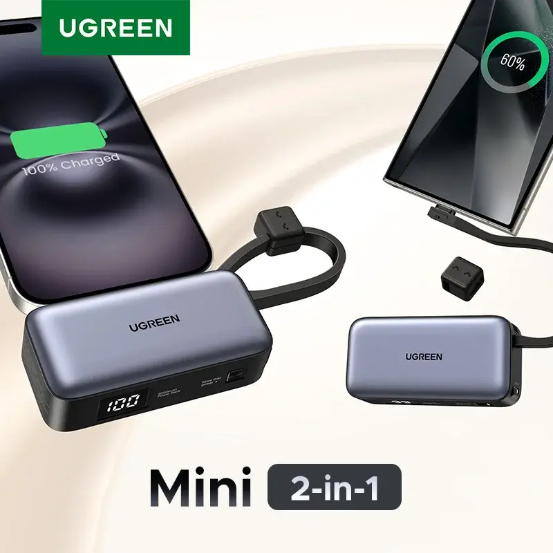 UGREEN Tipo C Porta com Suporte Power Bank Portátil 5000mAh 22,5W Carregamento Rápido PowerBank para iPhone 15 Pro Max 14 13 12 15pro 20W