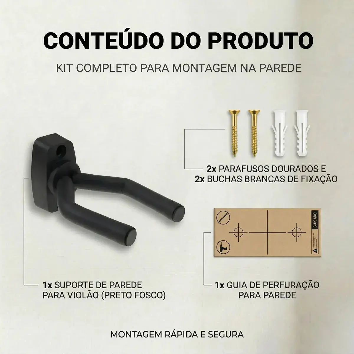 Suporte De Parede Para Instrumento De Corda Violão Guitarra Violino Baixo Ukulele Acolchoado Seguro Robusto Com Parafusos Organização thumbnail 3