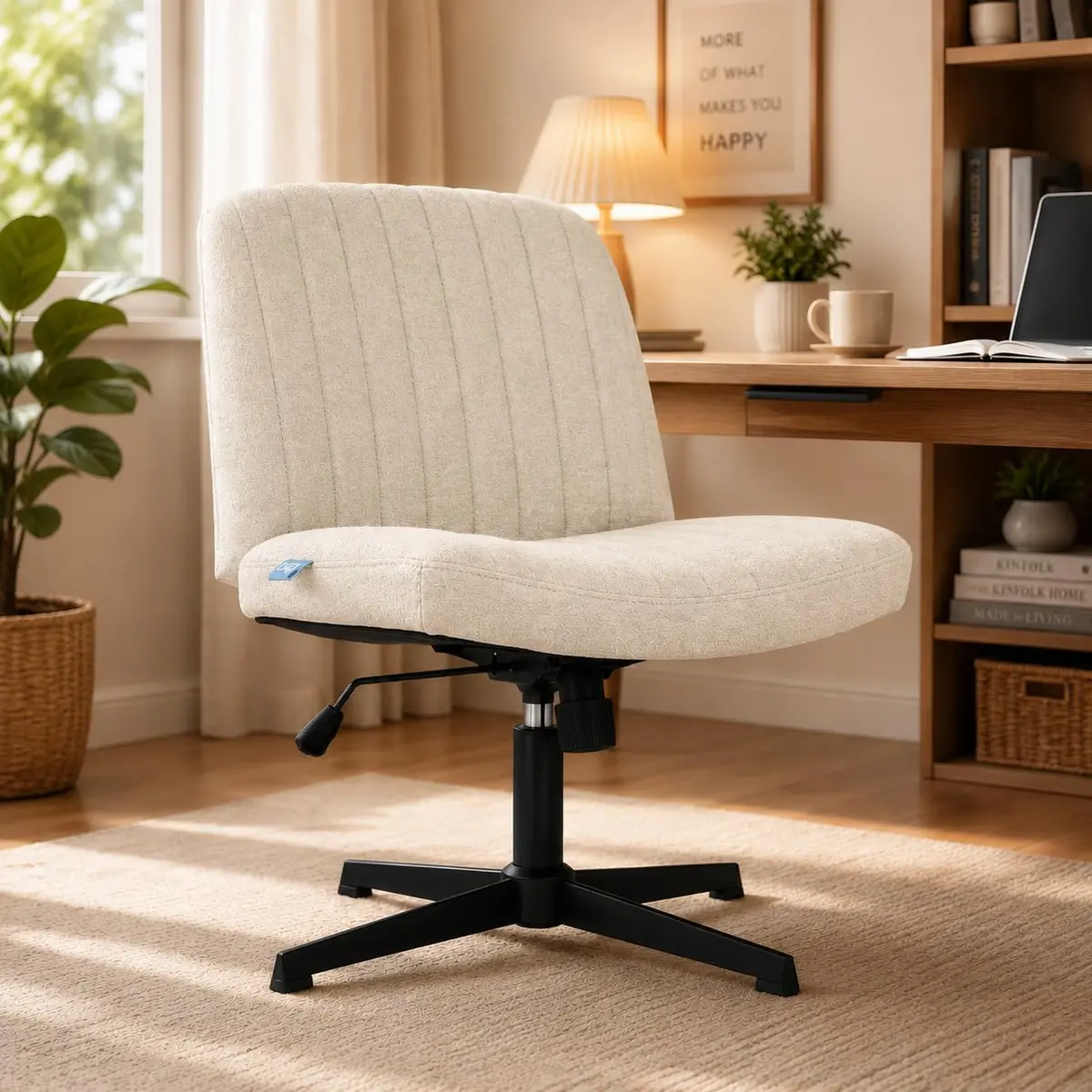 Cadeira Escritório DT3 Dolly, Criss Cross Cosy Chair, Original, Assento Extra Grande e Largo, Leisure, Penteadeira, Escrivaninha. (Tecido, Beige)