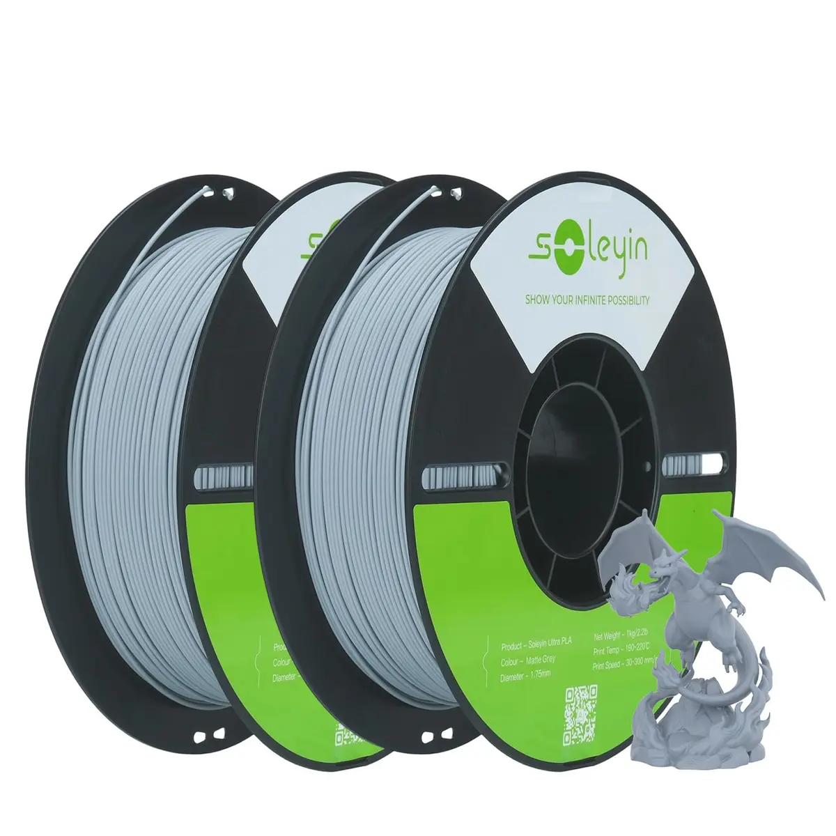 Creality 2 Rolos Filamentos Soleyin Ultra PLA 1,75 mm para Impressoras 3D, Velocidade de 300 mm/s, Alta Precisão e Sustentabilidade,para a Maioria das Impressoras 3D (cinza fosco*2 kg)