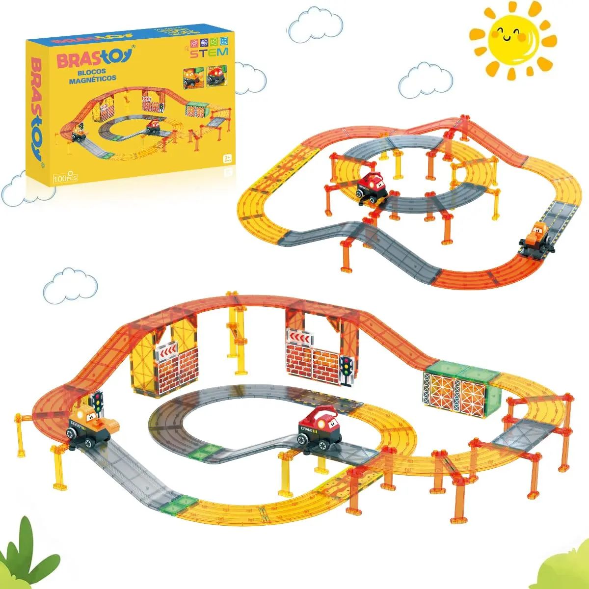Blocos de Montar Magnéticos Construção STEM Brinquedos Infantil (100 Peças)