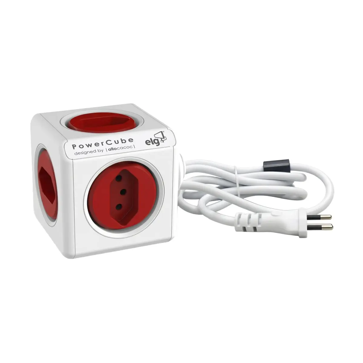ELG, PWC-X5/3M, PowerCube com Extensor, Multiplicador 5 Tomadas, Filtro de Linha com Protetor de Surto, Bivolt, Cabo 3m, Branco e Vermelho