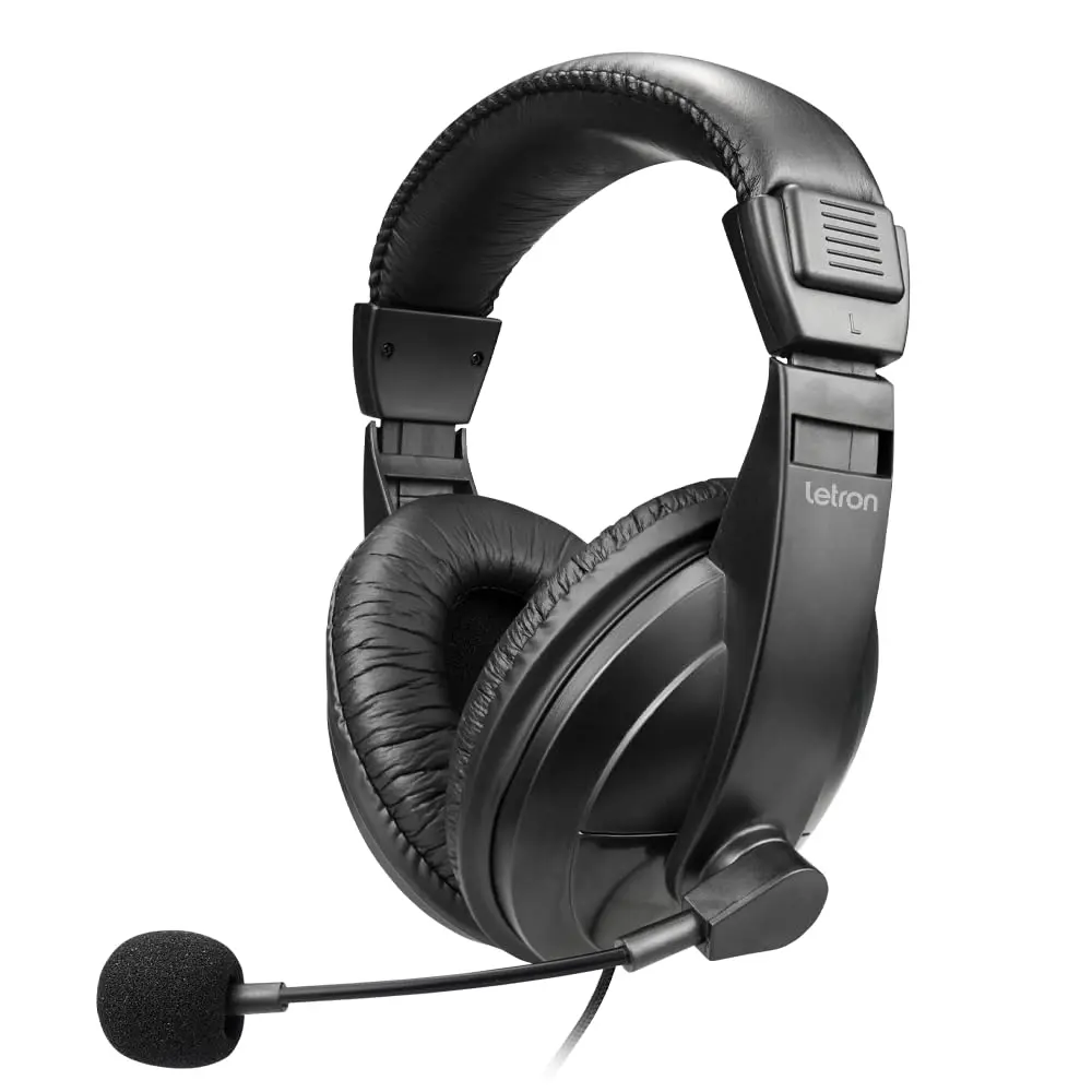 Headset Office Jumbo Estereo Driver 40 MM Ergonomico Cabo 1,8M Preto Letron