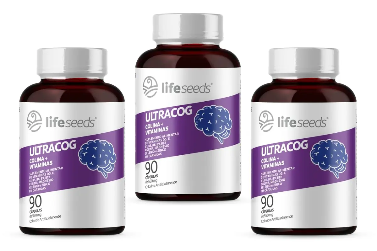 ULTRACOG - Colina 400mg + Vitaminas D3, E, B1, B5, B6, B9, B12, Magnésio, Selênio e Zinco – 270 Cápsulas (3 Potes)