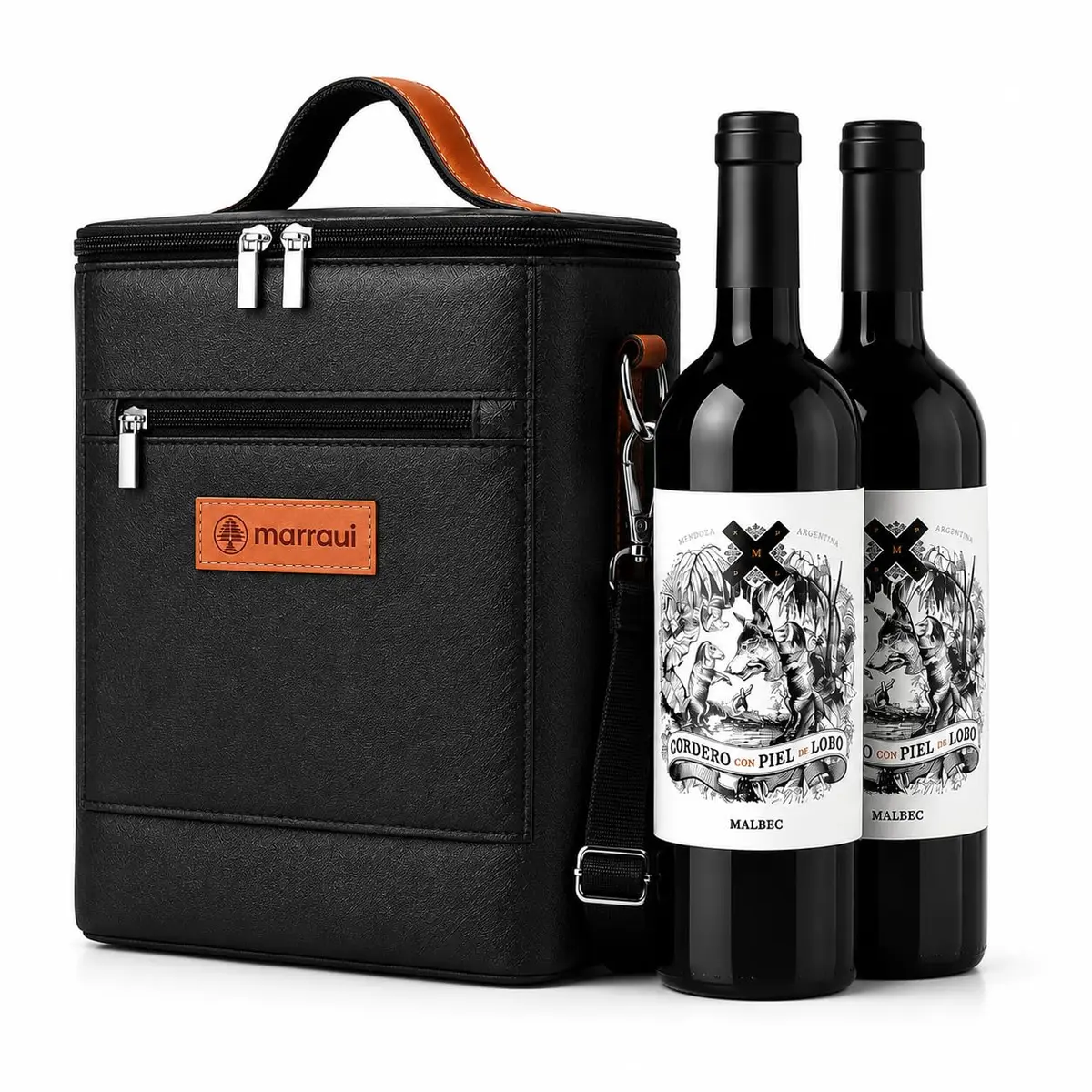 Kit 2 Vinhos Argentino CORDERO Malbec com Bolsa Térmica Marraui | 2 Garrafas 750ml, Vinho Argentino, Bolsa Porta Vinho, Conjunto 3 Peças
