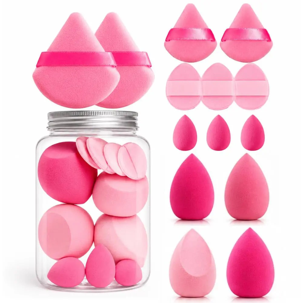Kit 14 Peças Esponja De Maquiagem e Sopro de Dedo com Frasco de Armazenamento - 1