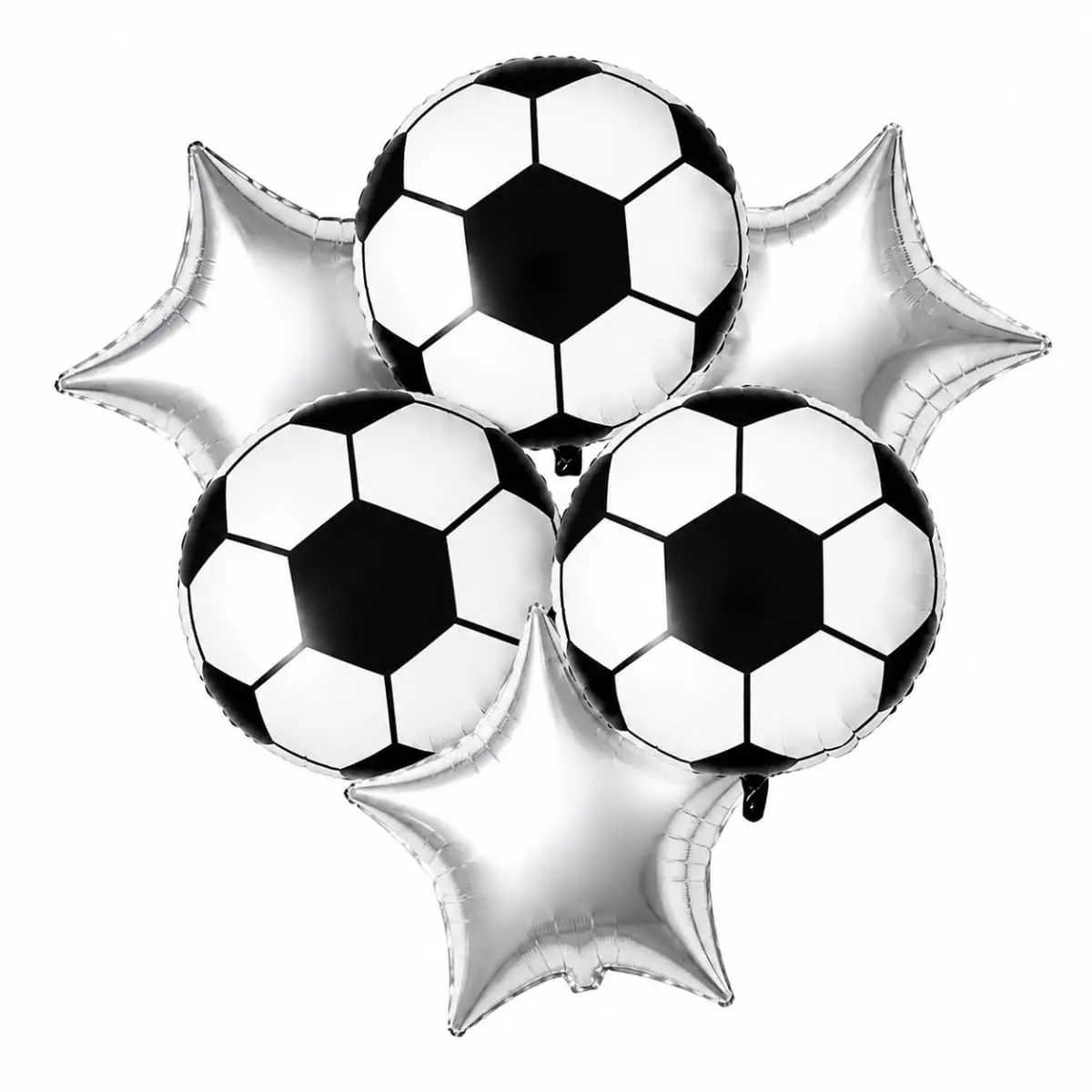 Kit Balões Futebol Bola e Estrela Prata 18 Pol 6 Peças para Festa | Inclui taça, camisa do Brasil, orbz 4D e kits variados. Ideal para festa de futebol e copa