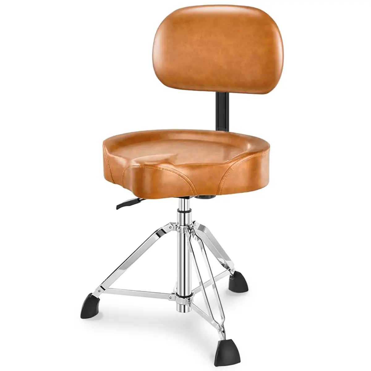 VEDO Banco de Bateria com Encosto Anatómico, Ajuste Hidráulico de Altura (24,6–33,5 pol), Assento em Forma de Selim, Base Tripé Reforçada, Capacidade de 200 kg – Cor Marrom