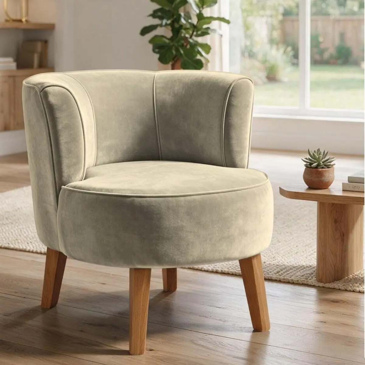 Poltrona Decorativa para Sala de Jantar Confortável Tecido Veludo MOBLAN decor (Bege) - 1