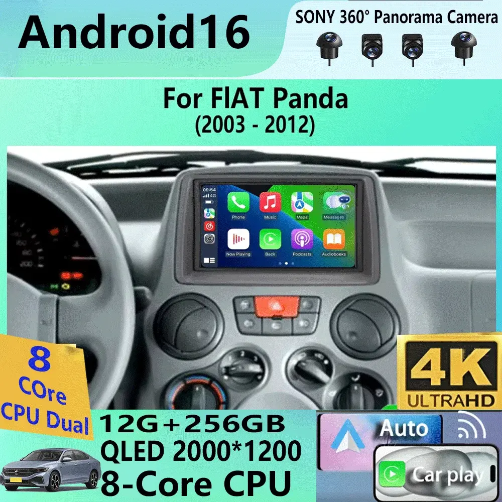 Rádio Automotivo Android 16 de 7 polegadas para FIAT Panda 2003 2004 2005 2006 2007 -2012 Reprodutor Multimídia Estéreo com Navegação Autoradio Carplay Auto - 1