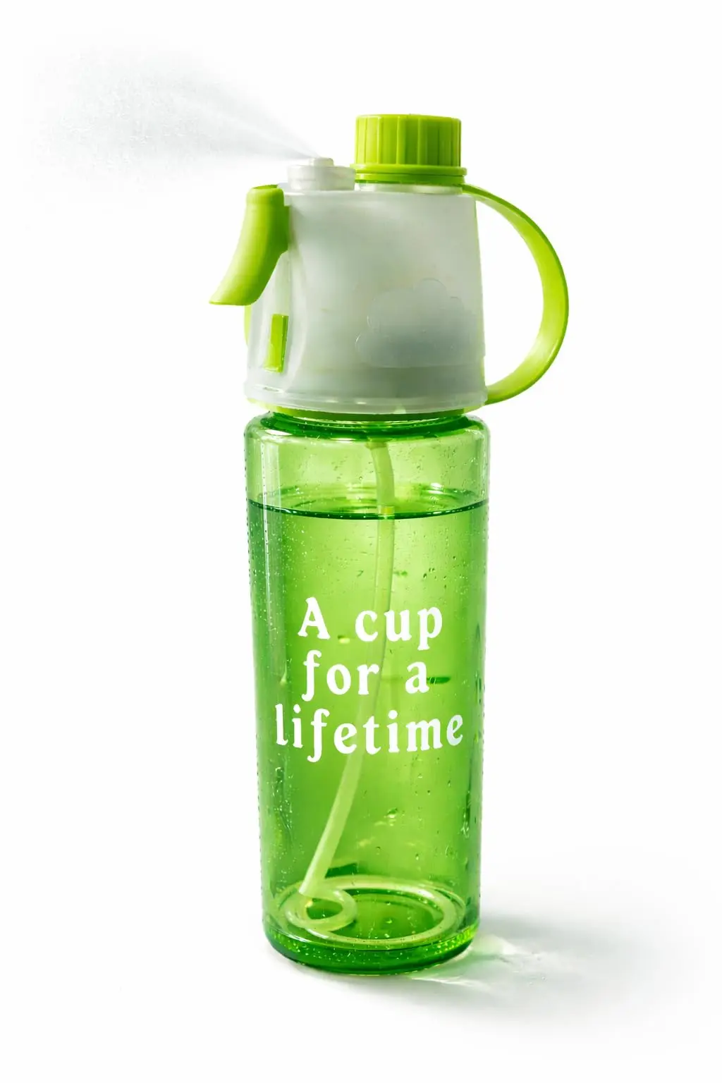 Garrafa de Água com Borrifador 600ml Squeeze Spray Refrescante com Canudo Interno, Garrafa Esportiva Portátil com Alça para Academia, Caminhada, Corrida, Escola e Atividades ao Ar Livre (Verde)