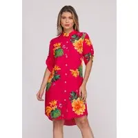 Vestido Chemise Botões M/C B’Bonnie Vitória Pink Floral