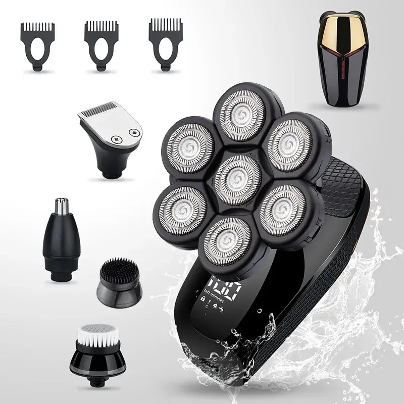 Barbeador Elétrico Masculino Multifuncional para Cabeça Calva, Barbeador Recarregável para Barba, Máquina de Barbear Portátil para Cuidados Diários Masculinos