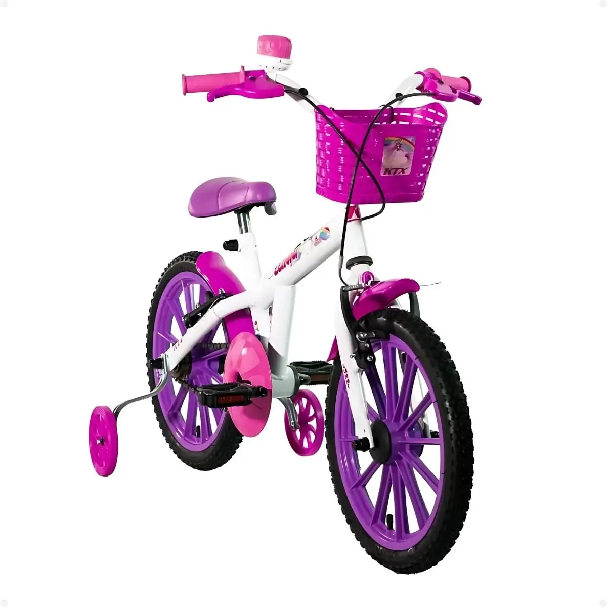 Bicicleta Infantil Aro 16 Menina Branca Princesas e Unicórnio com Cesta