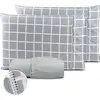 Lençol Queen 3 Peças C/ Elástico 400 Fios Estampado Cinza Cor Cinza Quadriculado - 1