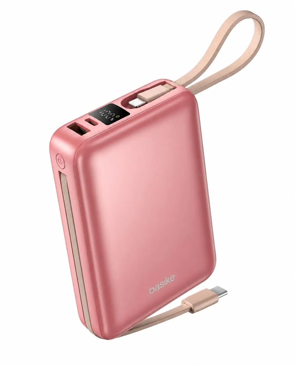 Basike Carregador Portátil, Power Bank 20000mAh com Cabos Integrados(Rosa) | Carregamento Rápido 22.5W(MAX), Compacto, Led Indicador de Bateria para iPhone/Samsung/Huawei/Xiaomi