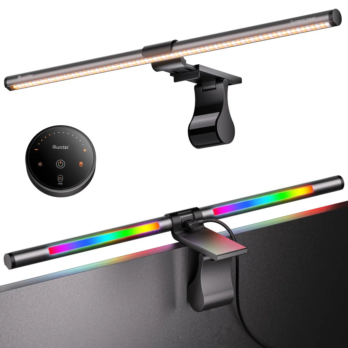 Quntis RGB Pro+ Monitor Light Bar com Controle Remoto e Backlight RGB, 51CM Barra de Luz para Monitor Gamer com 15 Modos de Cor, 4 Níveis de Brilho, CRI Ra95 e Iluminação Frontal Ajustável, Cinza - 1