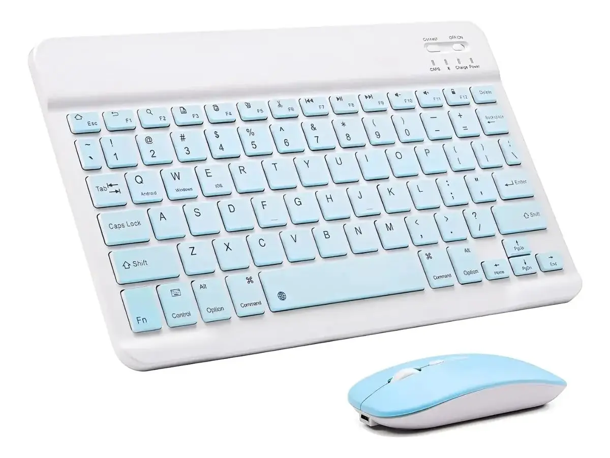 Teclado E Mouse Sem Fio Para Tablet Bluetooth Portátil Recarregável Ultrafino Kit (Azul)