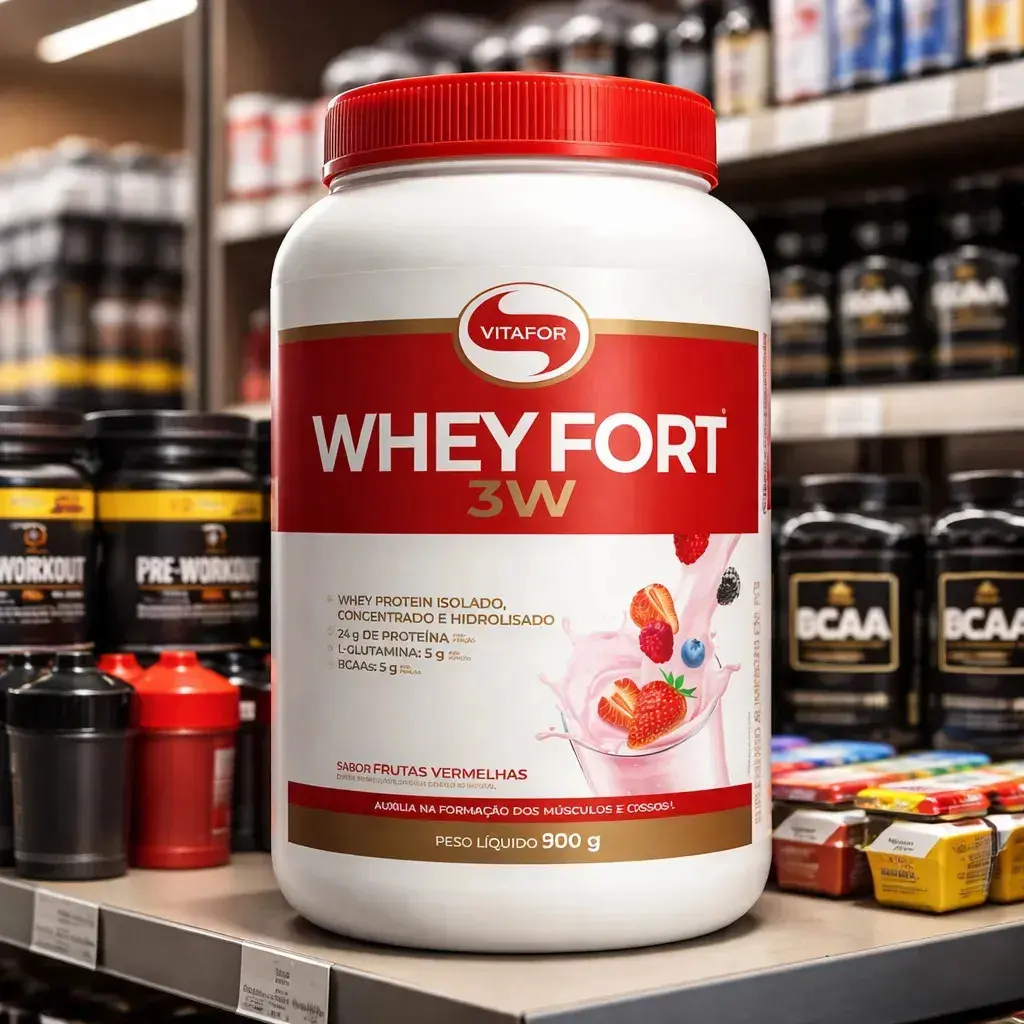 Suplemento Alimentar Whey Fort 3W Sabor Frutas Vermelhas 900g Vitafor thumbnail 4
