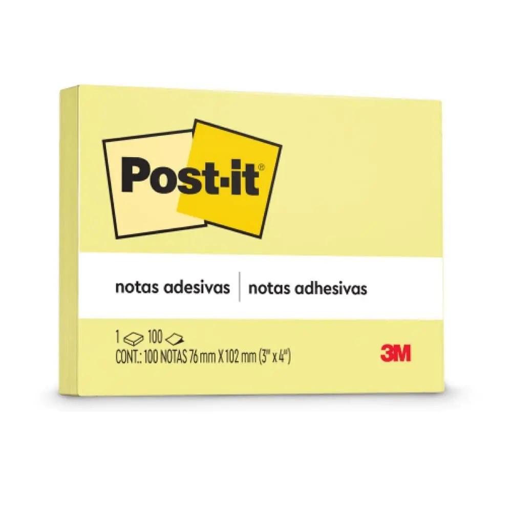 POST-IT 3M Bloco de Notas Adesivas Amarelo 100 Folhas | 76 mm x 102 mm, Adesão Excelente, Ideais para Anotações e Recados em Superfícies Verticais, Como Paredes, Portas, Janelas - 1