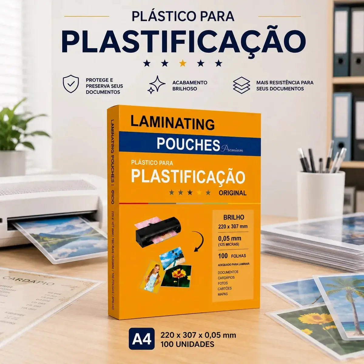 Plástico Para Plastificação A4 Pouch 220x307x0,05mm 100un