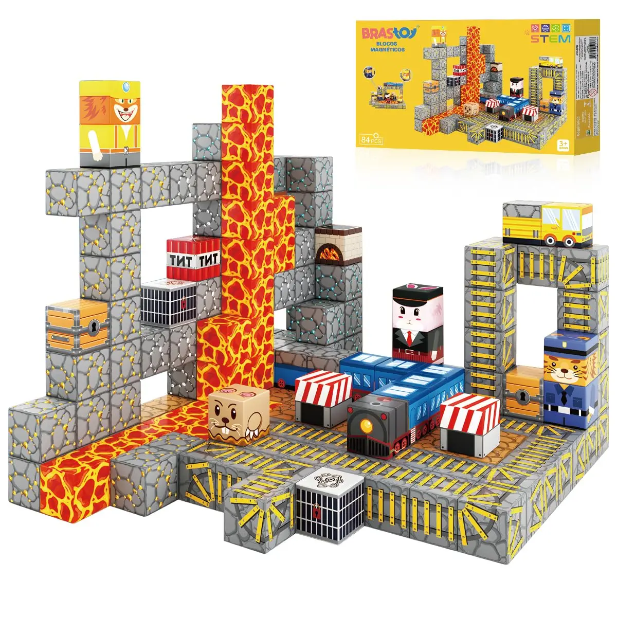 Blocos de Construção Magnéticos STEM Brinquedos Infantil 3D Cubos Montar 2.5cm (84 Peças)