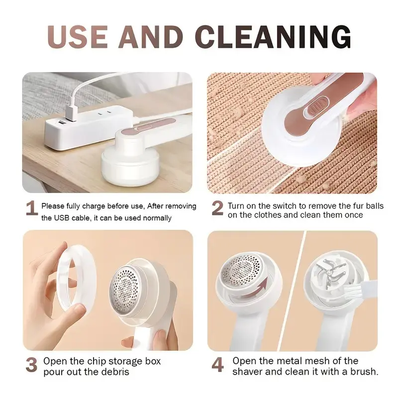 Removedor de Fiapos Elétrico Recarregável — Para Roupas, Móveis e Carpetes, com Cabo USB thumbnail 5